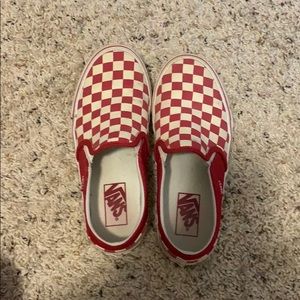 women’s red checkered Vans